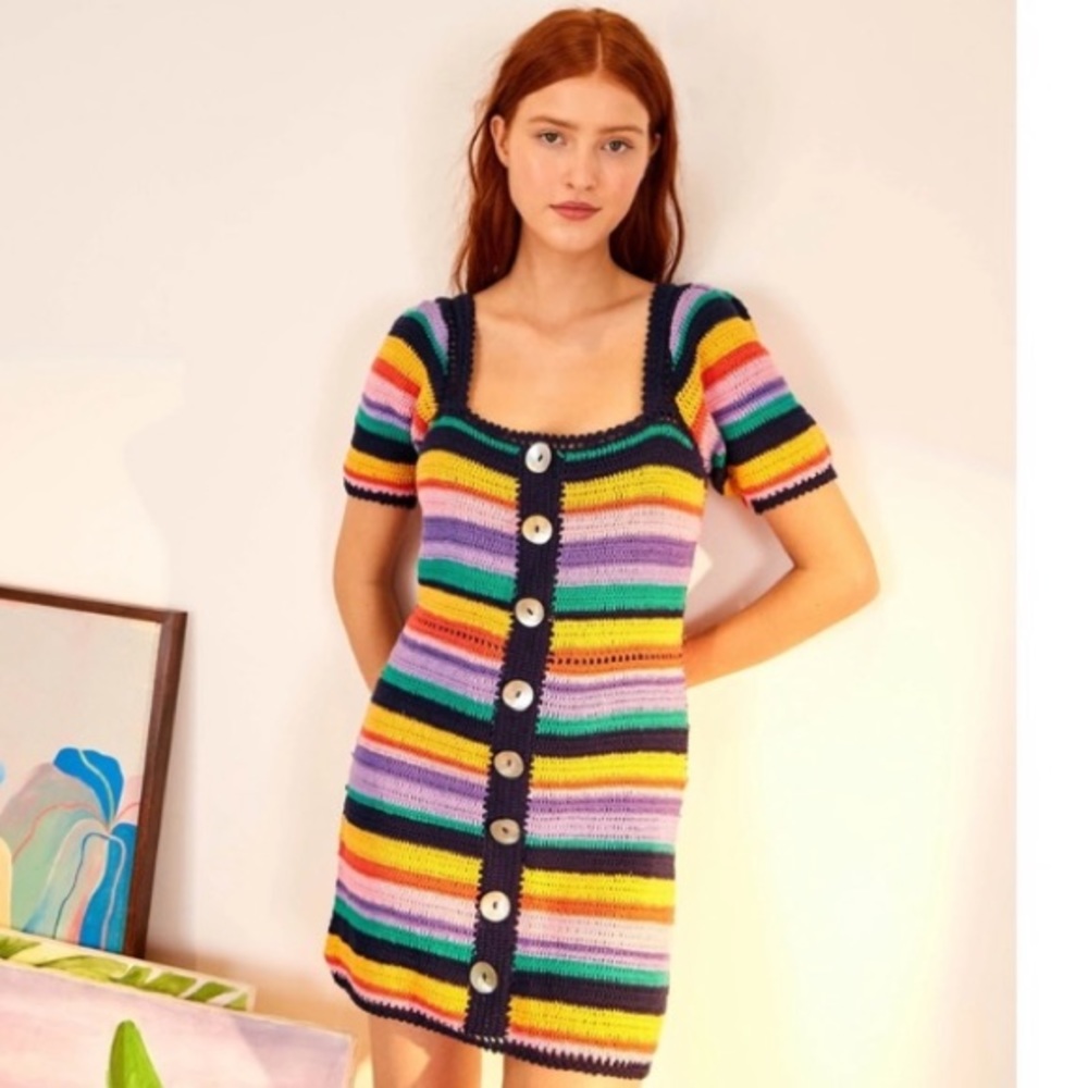 FARM RIO Rainbow Crochet Mini Dress (NWT)